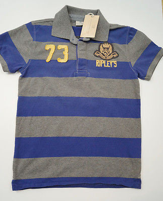 SCOTCH SHRUNK Boys Grey & Purple Big Stripe Branded Polo Shirt Top BNWT