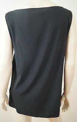 RAMY BROOK Black 100% Silk Scoop Neck Sleeveless Satin Trim Evening Top Sz:S