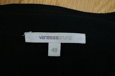 VANESSA BRUNO Black Sheer Plunge V Neck Lace Insert Cap Sleeve Top FR40 UK12