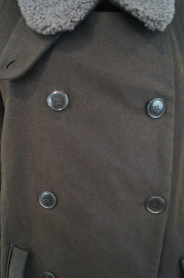 VANESSA BRUNO Chocolate Brown Cotton Lamb Wool Collar Belted Winter Coat SzM