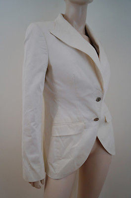 DOLCE & GABBANA Mainline Off White Cream Cotton Formal Blazer Jacket IT44; UK!2