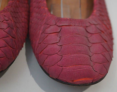 LANVIN Red Leather Textured Python Flat Slip On Ballerina Pump Shoes EU39 UK6