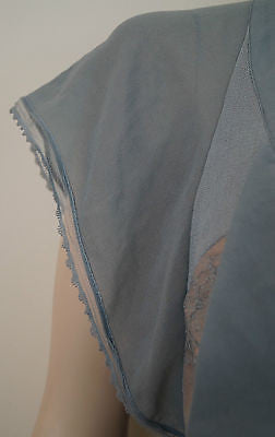 VANESSA BRUNO Pale Grey Plunge V Neck Lace Insert Cap Sleeve Top FR40 UK12