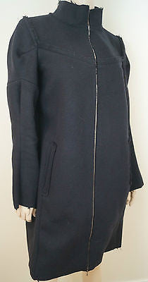MARNI Midnight Navy Black 100% Virgin Wool Raw Edges Zip Front Coat IT40 UK10