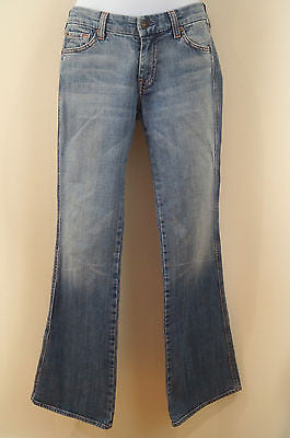 7 FOR ALL MANKIND Womens Blue Denim Faded & Crease Detail Bootcut Jeans Sz 28