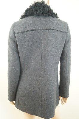 THEORY Grey Wool Cashmere Blend Black Fur Collar Quilt Lined Jacket Sz:L/G