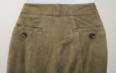 BARBARA BUI Khaki 100% Lambs Leather Suede Tapered Tie Leg Trousers Pants Sz38