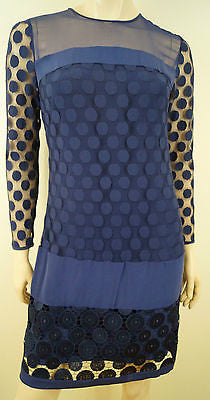 DIANE VON FURSTENBERG Blue Polka Dot Mesh Chiffon Detail ENNY Dress US8 12 BNWT