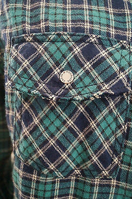 ZADIG & VOLTAIRE Mint Green Navy Check Cotton Long Sleeve Blouse Shirt Top SzM