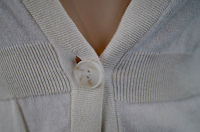 VINCE Cream Cotton & Cashmere Knit Plunge V Neck 3/4 Sleeve Cardigan Top Sz:S
