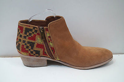 SAM EDELMAN Tan Suede & Multi Colour Embroidery Ankle Boots UK8; US10M