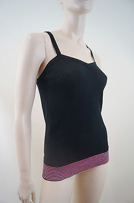 SONIA BY SONIA RYKIEL Black Knitted Pink Rib Strawberry Cami T-Shirt Top