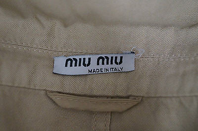 MIU MIU Beige Cotton Collared Crochet Trim Long Sleeve Mac Trench Coat 44 UK12