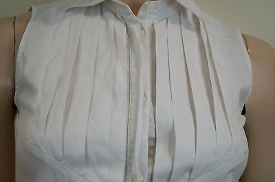 ARMANI COLLEZIONI White Pleated Bib Collared Sleeveless Formal Shirt Top I38 UK6