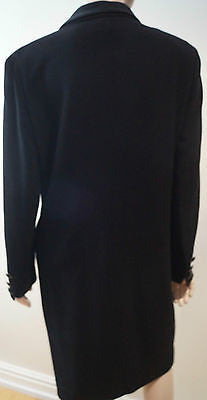 JAEGER Women's Black V Neck Sheen Lapels Formal Evening Coat Sz M