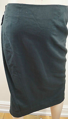 DONNA KARAN NEW YORK Black Wool Linen Blend Wrap Pleated Pencil Skirt IT42 UK10