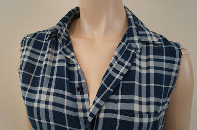 JOSEPH Dark Navy Blue & White 100% Silk Check Tartan Blouse Top Sz: 40 UK12