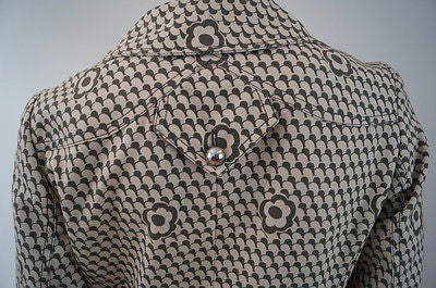 BARBARA BUI Beige Grey 100% Cotton Floral Geometric Print Silk Lined Jacket 40