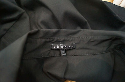 THEORY Black & Navy Wool Linen Blue Short Sleeve Mini Pleated Skater Dress UK8