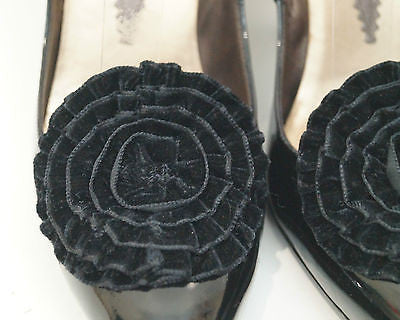 GIORGIO ARMANI Black Leather Patent Velvet Floral High Heel Court Shoes EU40 UK7