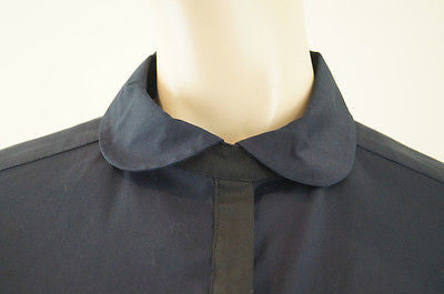 NICOLE FARHI Navy Blue & Black Cotton Blend Collared Blouse Shirt Top UK12