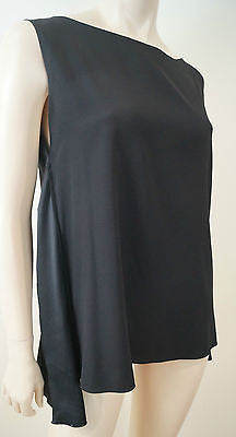 RAMY BROOK Black 100% Silk Scoop Neck Sleeveless Satin Trim Evening Top Sz:S