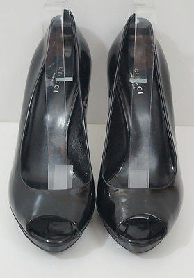 GUCCI Black Patent Leather Peep Toe High Bamboo Heel Platform Sandals EU39.5