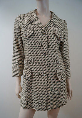 BARBARA BUI Beige Grey 100% Cotton Floral Geometric Print Silk Lined Jacket 40