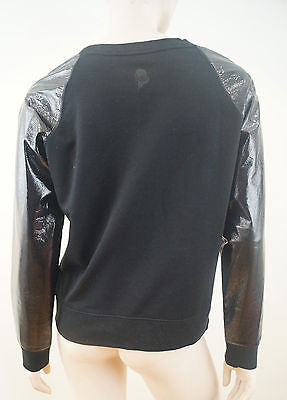 KARL LAGERFELD Women's Black Wet Look / Glossy Sleeve Sweater Top Sz: M