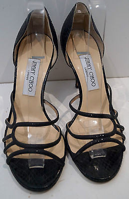 JIMMY CHOO Black Snakeskin & Sparkle Strappy High Heel Sandals Shoes EU39 NEW!