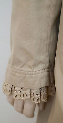 MIU MIU Beige Cotton Collared Crochet Trim Long Sleeve Mac Trench Coat 44 UK12