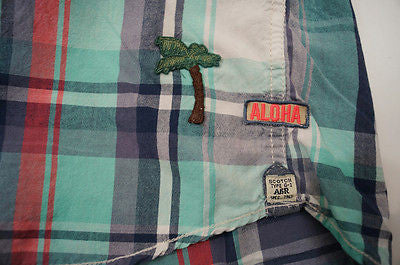 SCOTCH SHRUNK Green Hawaii Embroidery Checked Tartan Short Sleeve Shirt BNWT