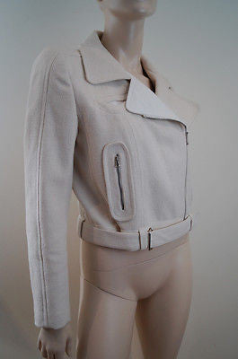 CARVEN Ladies Cream Cotton Box Biker Short Length Fitted Belted Jacket UK12; 40