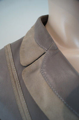 ARMANI COLLEZIONI Grey Soft Lamb Leather & Beige Suede Trim Jacket IT44 UK12