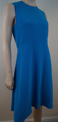 JOSEPH Royal Blue & Green Silk Sleeveless Asymmetric Hemline Dress 40 UK12 BNWT