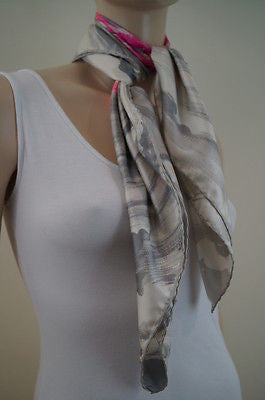 BALENCIAGA Pink & Grey 100% Silk Spiral Print Branded Handkerchief Scarf