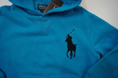 POLO RALPH LAUREN Boys Caribbean Blue Big Pony Hooded Hoodie Sweatshirt Top BNWT