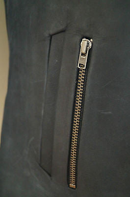 FRANCIS LEON Women's Black Round Neck Leather Fitted Zipper Biker Jacket S BNWT