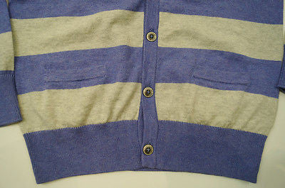 SCOTCH SHRUNK Boy's Purple & Grey Stripe Knitted Cotton V Neck Cardigan Top BNWT