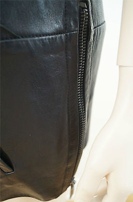 BARBARA BUI Designer Black Lamb Leather & Python Plunge V Neck Long Length Top