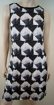 THEYSKENS' THEORY White Grey Navy Sleeveless Abstract Print Short Dress Sz:4 UK8