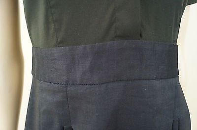 THEORY Black & Navy Wool Linen Blue Short Sleeve Mini Pleated Skater Dress UK8