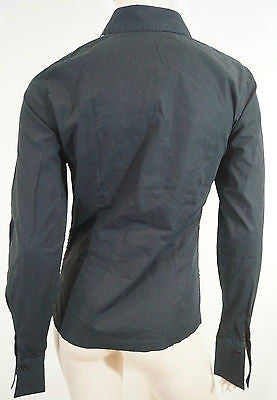 ANNE FONTAINE Black & White Ruffle Detail Collared Long Sleeve Blouse Shirt Top