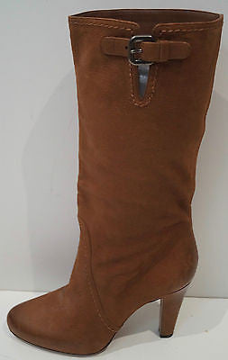 PRADA Tan Soft Leather Calf High Buckle Detail Block Heel Boots EU39 UK6 NEW!