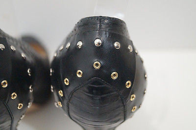 JIMMY CHOO Black Snakeskin Gold Silver Stud High Platform Court Pump Shoes 39.5