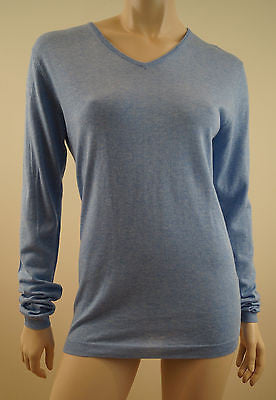 ELEVEN PARIS Ladies Basic Colors Light Blue Fine Knit V Neck Jumper Top SzM BNWT