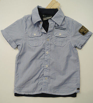 OSCAR DE LA RENTE Boy's Navy & White Check Cotton Collared Long Sleeve Shirt Top