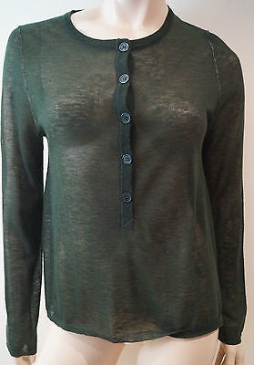 ZADIG & VOLTAIRE Olive Green Sheer Wool Blend Sheer Round Neck Cardigan Top M