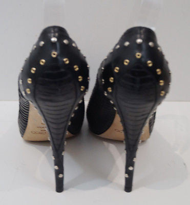JIMMY CHOO Black Snakeskin Gold Silver Stud High Platform Court Pump Shoes 39.5