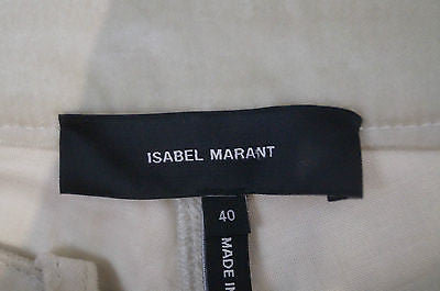 ISABEL MARANT Cream Beige & Black Trim Velvet Skinny Trousers Pants Sz:40; UK12